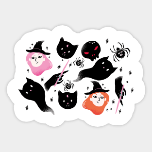 Spooky Vampire Cat Witches Spiders and Cat Spirits for Halloween Sticker